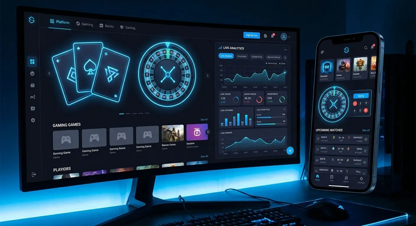 Interface genérica de plataforma online com jogos e secção desportiva