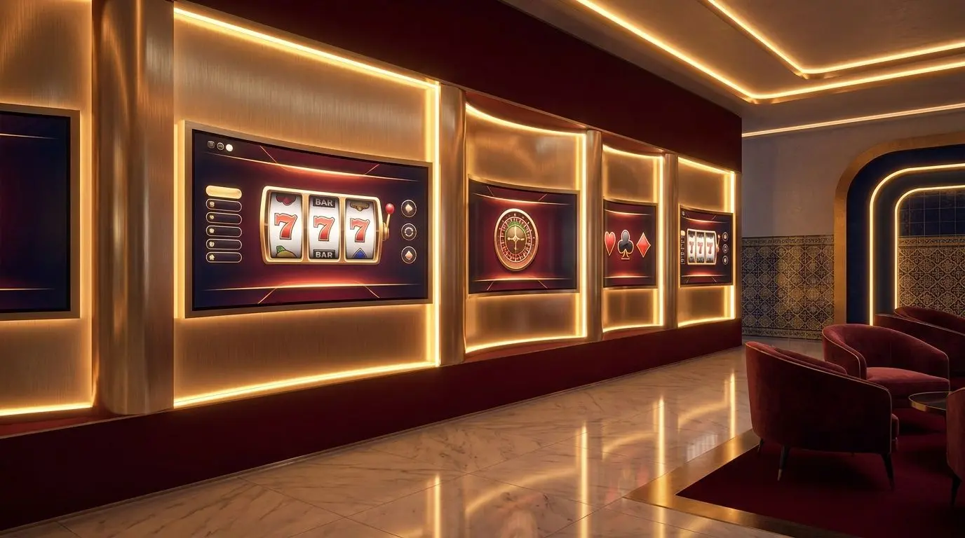 Banner com slots, roleta e cartas em ambiente digital de jogos grátis Solverde