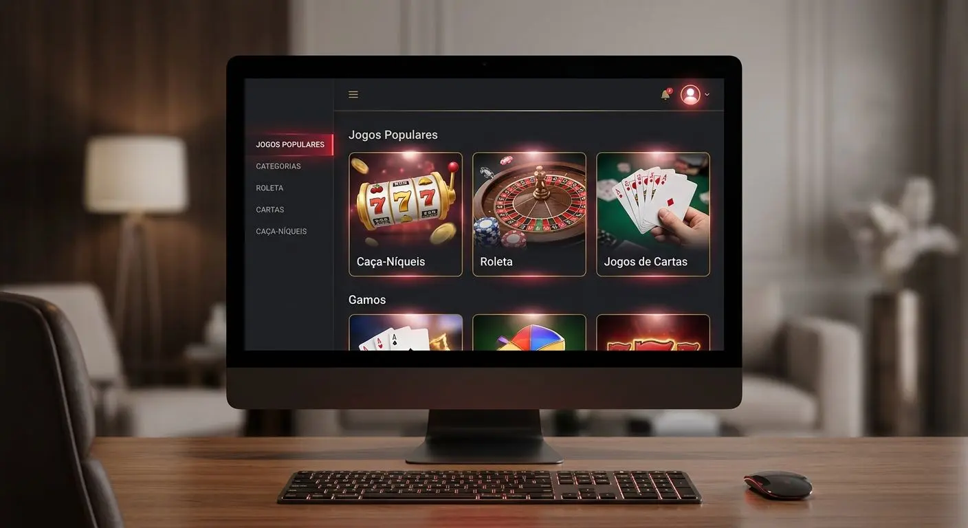 Lobby com categorias de slots, roleta e blackjack em modo grátis