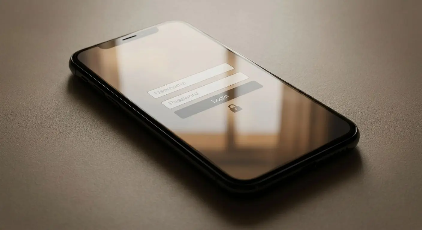 Telemóvel com ecrã de login da app em foco