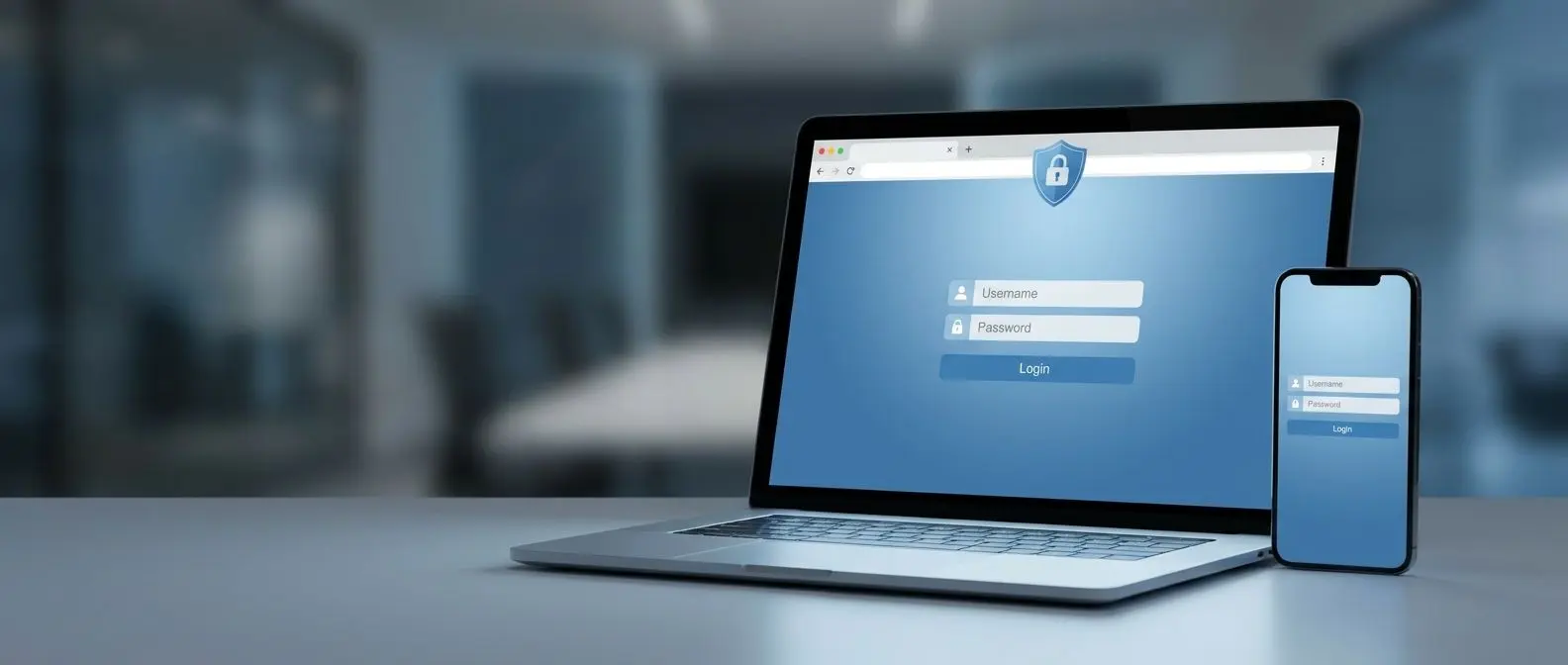 Acesso rápido e seguro ao painel online com formulário de login em ecrãs digitais