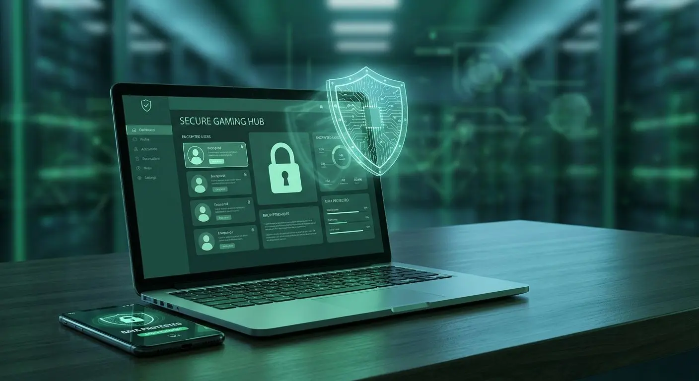 Interface digital segura com símbolos de privacidade e proteção de dados