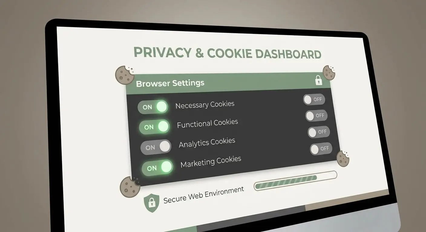 Painel de controlo de cookies com opções de ativação e desativação