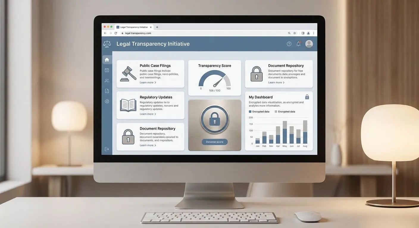 Interface com secções de informação legal e transparência